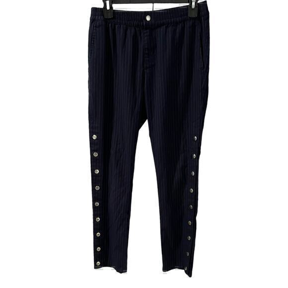 ASOS Design navy blue pin stripe elastic waist silver snap leg 31/30 - Picture 1 of 6